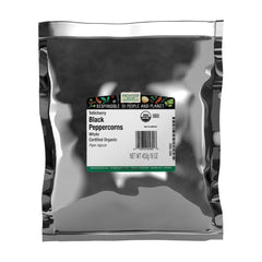 Frontier Co-op Tellicherry black peppercorns whole in a 1lb bulk bag, vibrant aroma for grinding