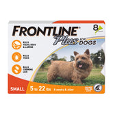 Frontline Plus for Dogs base-neck application showing monthly flea and tick protection