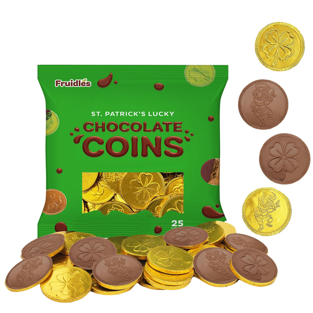 Fruidles St. Patrick's Day gold coins in gold foil, ideal for party favors.