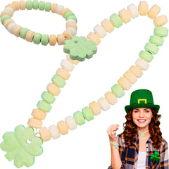 Fruidles St. Patrick's shamrock necklace in multicolor beads, ideal edible jewelry for dress-up.