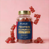 FUELE+ Protein Gummies mixed-berry bottle for convenient post-workout nutrition.