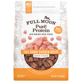 Full Moon air-dried dog food shows free-range chicken bites for tasty, digestible nutrition.