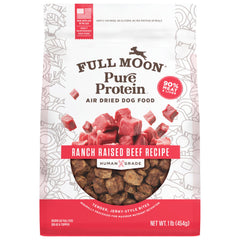 Full Moon Pure Protein air-dried beef bites, high meat content for flavor and protein.