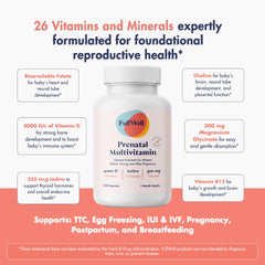 Illustration of FullWell prenatal nutrients illustrating a complete micronutrient profile