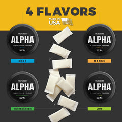 Fully Loaded Bullseye Alpha Nootropic Pouches Lime, back of can, highlights key ingredients.