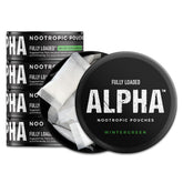 Fully Loaded Bullseye Alpha wintergreen pouch front view for discreet use.