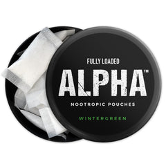 Fully Loaded Bullseye Alpha wintergreen pouch pack highlights convenient nicotine replacement.