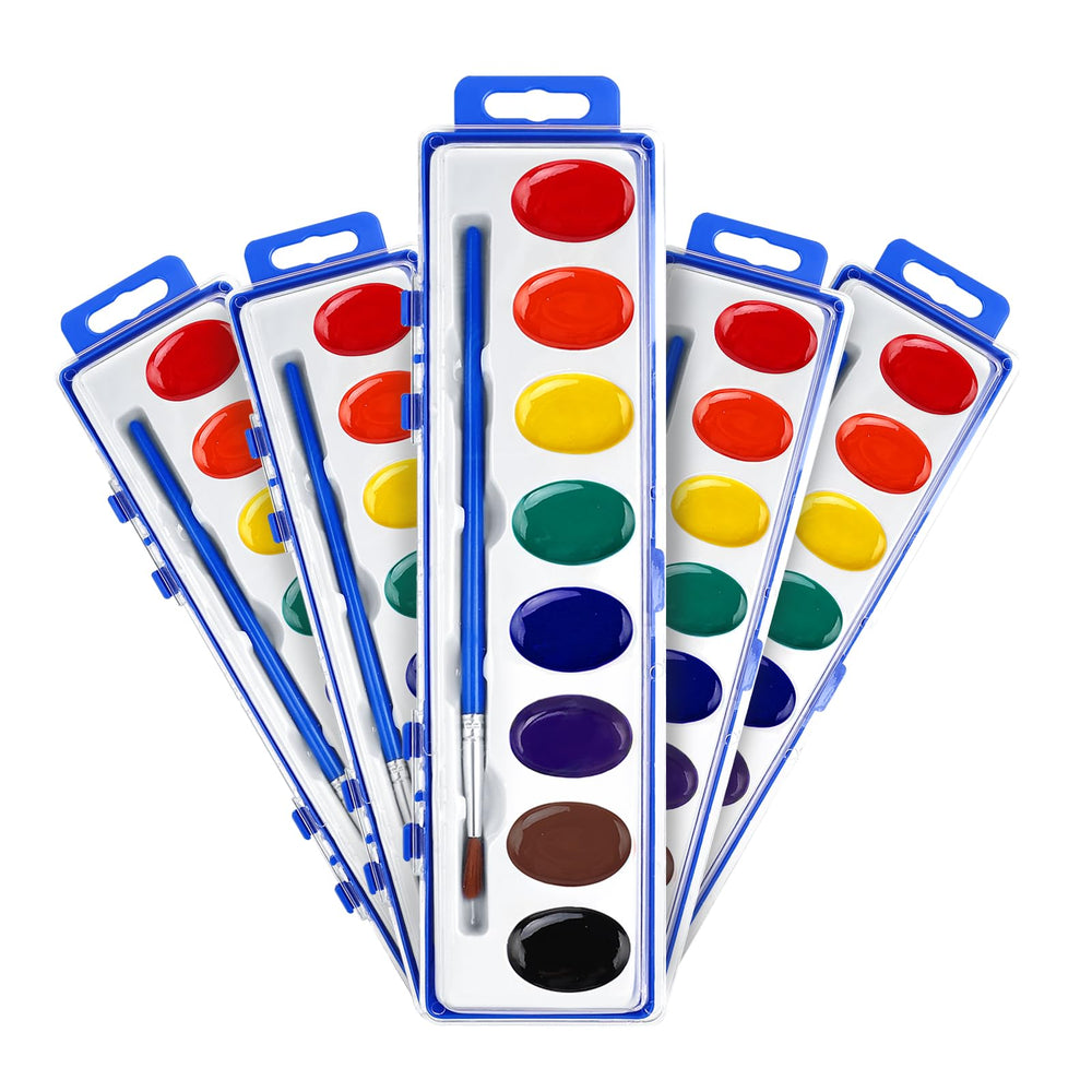 FUMILE 5-pack watercolor set with brush offers vibrant, blendable colors for kids' art.