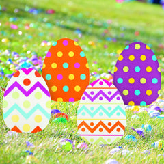 Fun Express multicolor egg sign showcases bright patterns for memorable egg hunts.