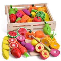FUN LITTLE TOYS wooden play food basket ready for organized pretend meals