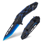 FUNBRO Cool pocket knife with blue-coated 3.4-inch blade for rugged outdoor tasks.