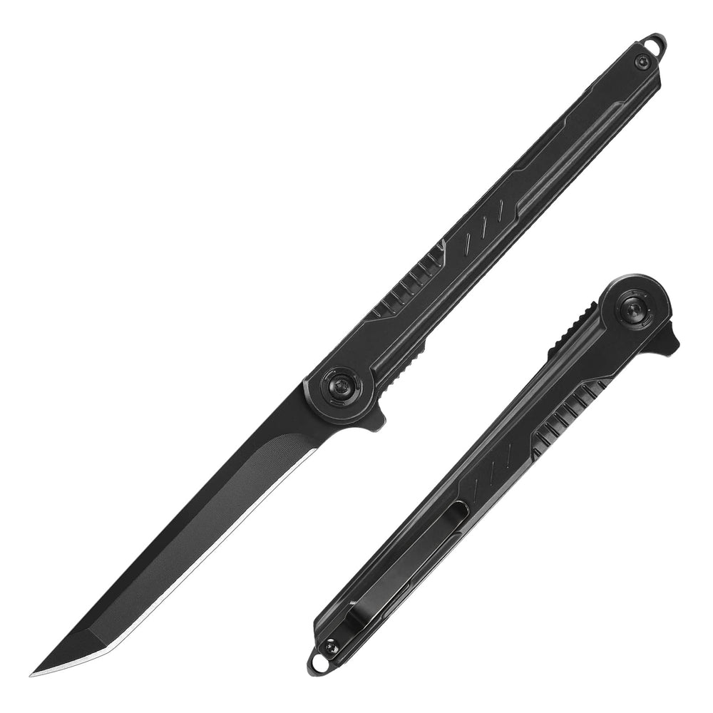 FUNBRO EDC knife front view with clip for easy carry.