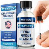 FUNGINIX toenail fungus treatment bottle highlights 10% undecylenic acid for deep action.