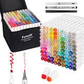 Funoff 100 colors marker set swatches offer vibrant illustration options.