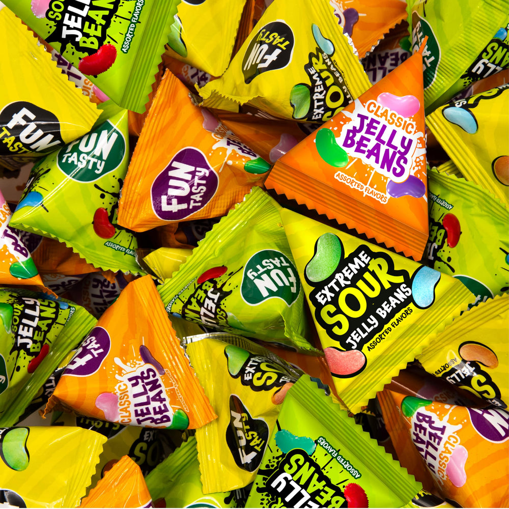 FUNTASTY Jelly Beans 60 mini packs arranged for Easter baskets and classroom rewards.