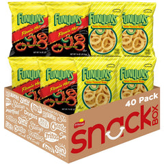 Funyuns Variety Pack with 40 bags showing both Original and Flamin' Hot onion rings.