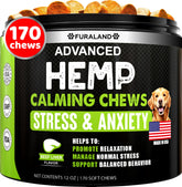 FURALAND hemp calming chews for dogs pack image shows calm-focused packaging and potential stress relief use.