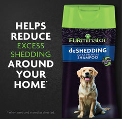 FURminator Deshedding Shampoo lathering to cleanse and soften coat.
