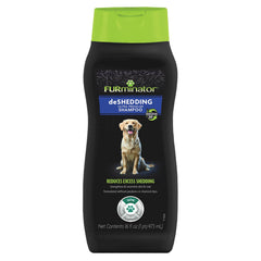 FURminator Ultra Premium Deshedding Shampoo bottle shown for at-home shedding reduction.