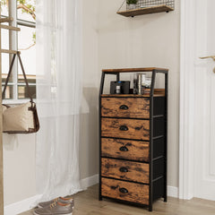 Furnulem Tall 5-Drawers Dresser double-display shelf showcases lamps and frames
