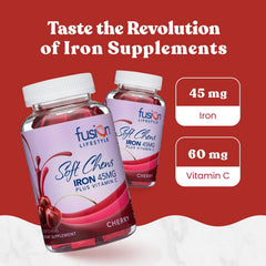 Fusion Lifestyle iron soft chews cherry flavor close-up showing texture.