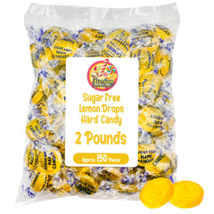 Fusion Sweets Sugar-Free Lemon Drops bulk bag open shows fresh, tangy candy.