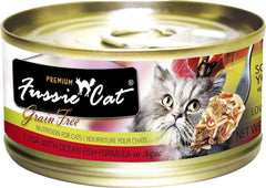 Fussie Cat Premium tuna shrimp cans with seafood blend for picky eaters