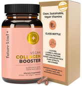 Future Kind vegan collagen bottle front highlighting skin, hair, and nails benefits.