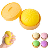 FUYUANLIEV dumpling squishy in a steamer box, ideal for tactile stress relief and display