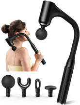 FVZ massage gun deep tissue with extended handle reaching the back for self-massage.