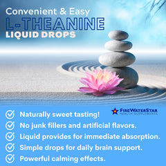 Closeup of FWS L-Theanine bottle highlighting pure, simple ingredients.
