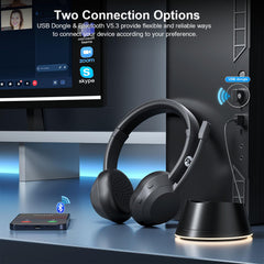 FXWONTY wireless headset in charging base with dongle storage