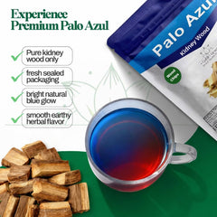 Gabio Green Palo Azul kidneywood tea shows amber to blue glow.
