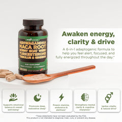 GADE NUTRITION Ashwagandha and Maca capsules ideal for a focused morning routine.