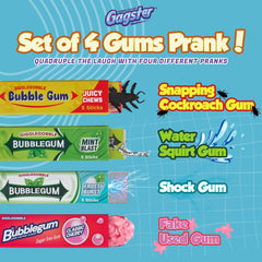 Gagster water-squirting gum shown being pulled for playful surprise
