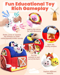 Gagule barn toy cow with soft textures for tactile exploration
