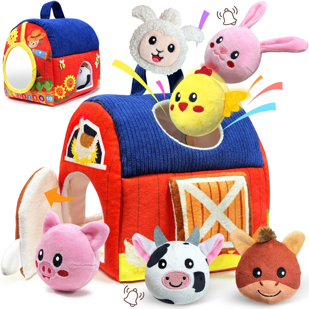 Gagule Baby Barn Toy overview with six soft animals for sensory play
