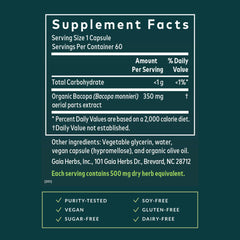 Gaia Herbs Bacopa capsules pour, suggesting easy daily use for mental clarity.