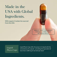 Gaia Herbs Cranberry Concentrate pour shot suggesting easy daily intake ritual.