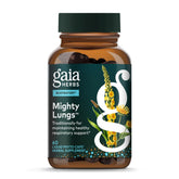 Gaia Herbs Mighty Lungs bottle front promotes respiratory comfort for daily use