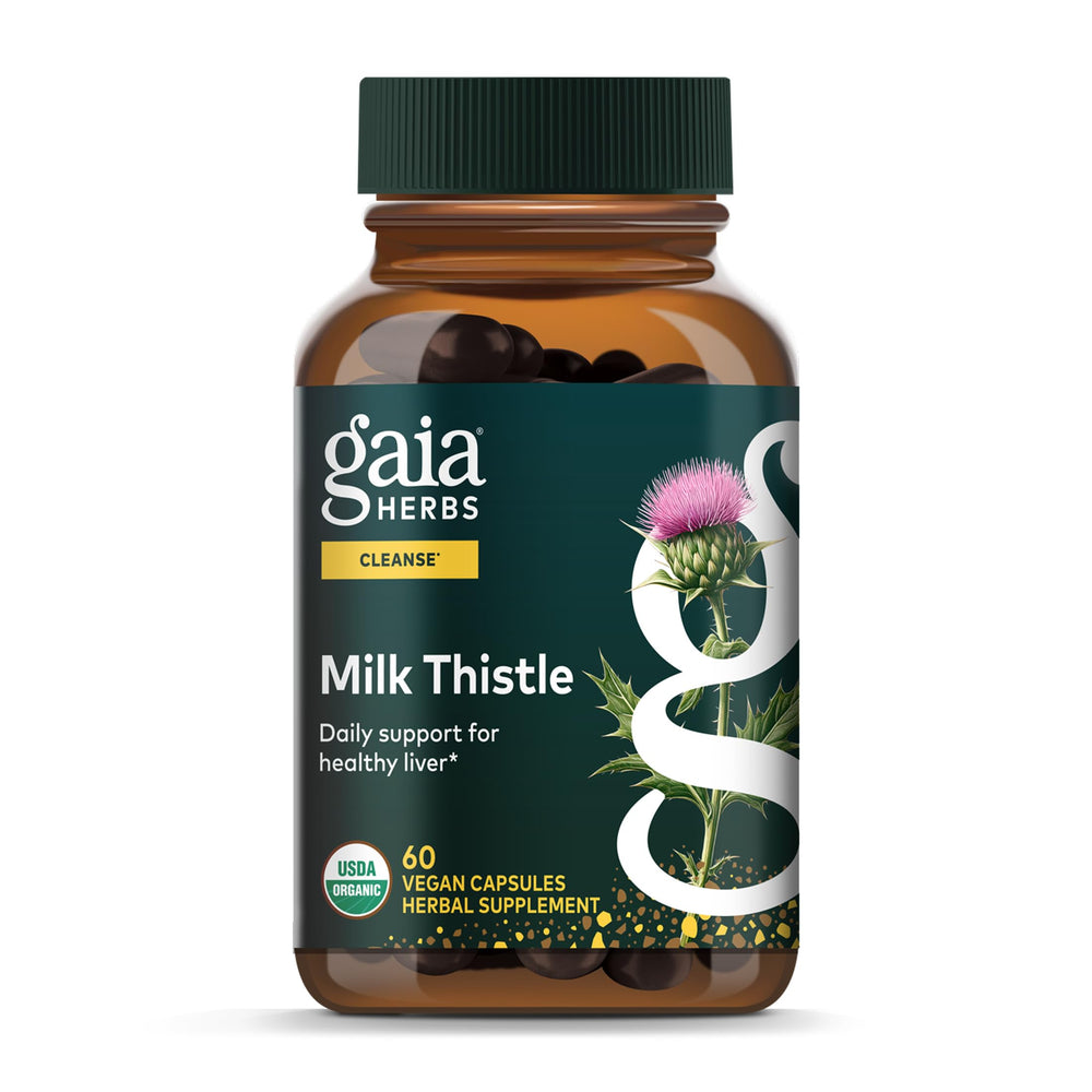 Gaia Herbs Milk Thistle bottle for daily liver support and easy dosing