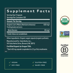 Gaia Herbs organic certification label indicating quality sourcing