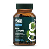 Gaia Herbs Saw Palmetto bottle front with vegan capsules for daily support.
