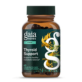 Gaia Herbs Thyroid Support bottle with label, highlighting daily metabolic balance potential.