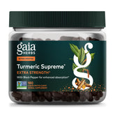 Gaia Herbs Turmeric Supreme Extra Strength bottle front highlights vegan capsules for daily support