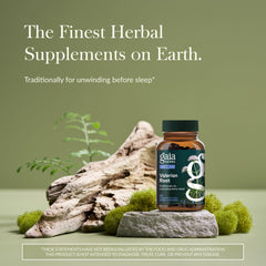 Gaia Herbs Valerian Root bottle being poured, convenient nightly use