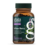 Gaia Herbs Vitex Berry bottle closeup showing vegan liquid phyto-caps for menstrual support