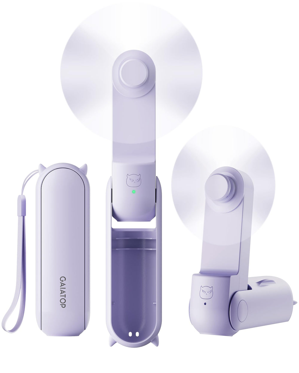 GAIATOP portable fan folded to lipstick size for pocket carry and quick cooling