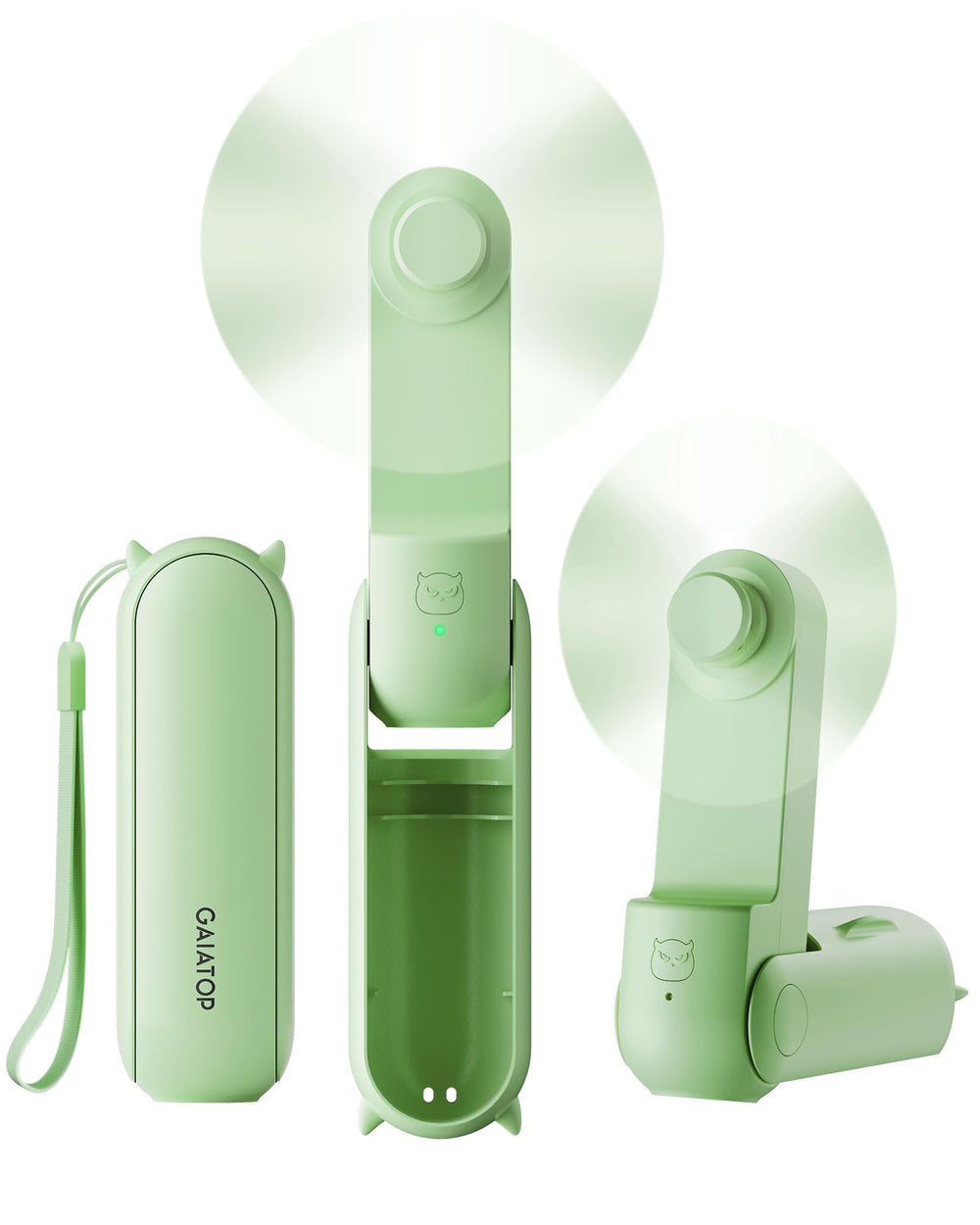 GAIATOP portable handheld fan folded lipstick-size for on-the-go cooling.