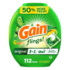 Gain Flings Original Pacs front view with 3-in-1 formula for easy laundry.